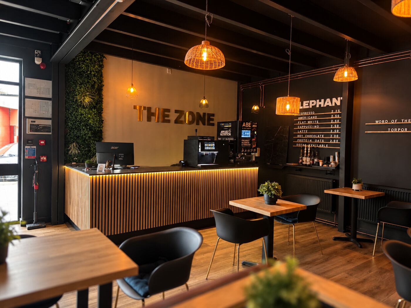 Coffee bar with The Zone signage
