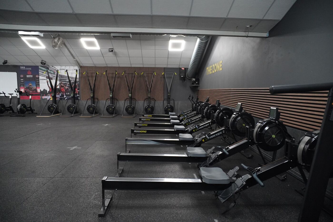 Row of RowErgs and SkiErgs