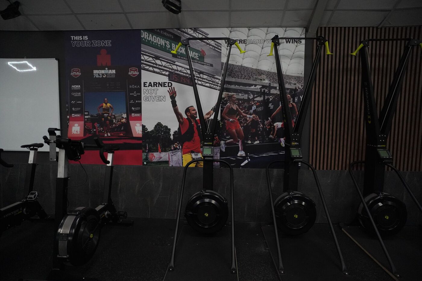 SkiErgs beneath the HYROX banners