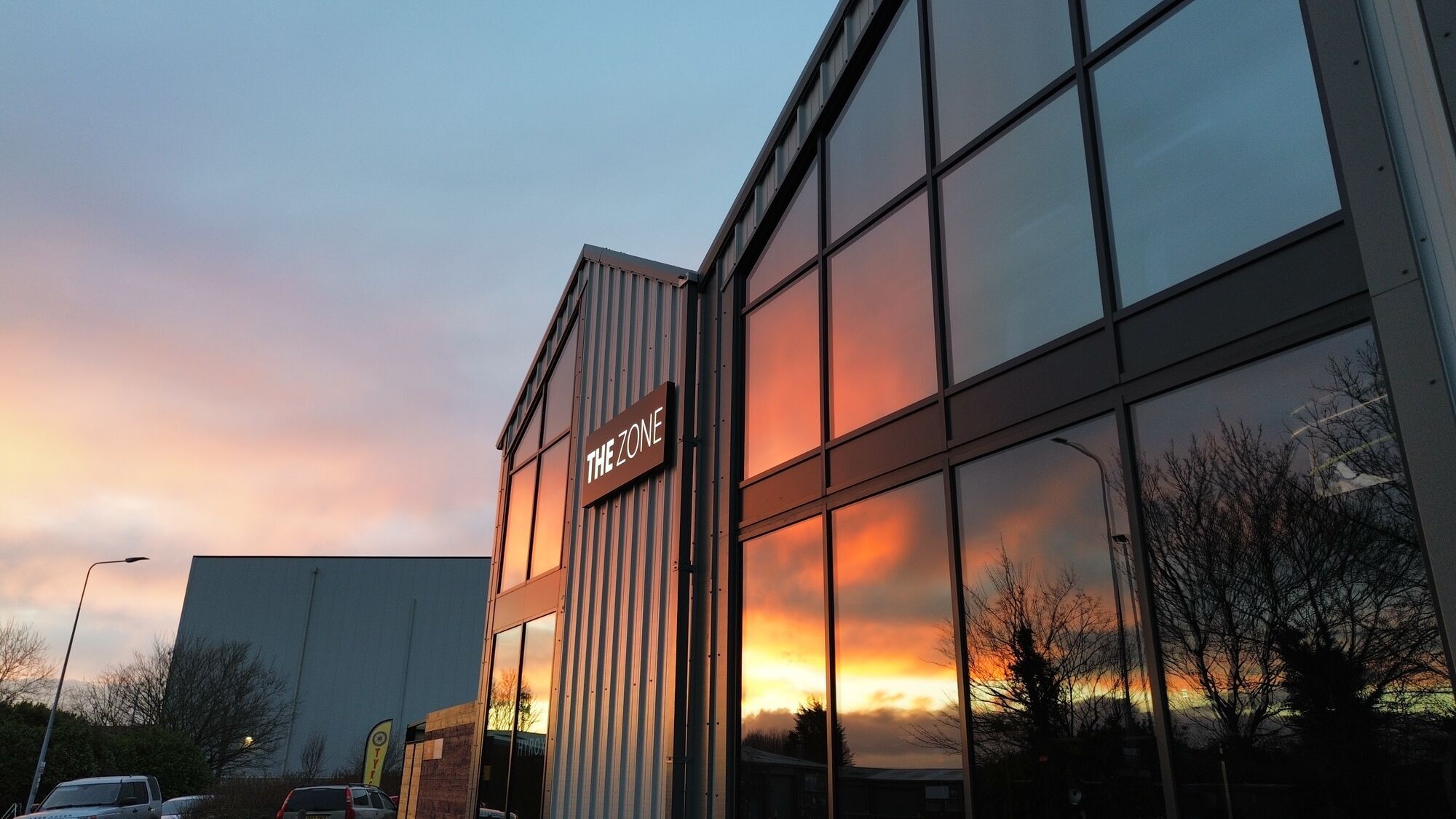 The Zone building at sunset